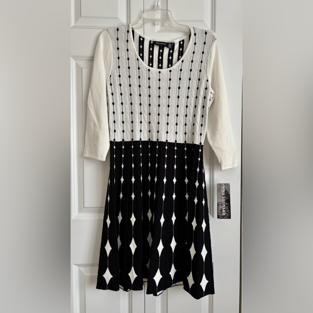Nina Leonard Black & White Knit Dress